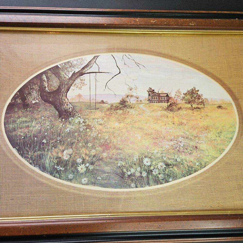 Oak Tree Swing 21" x 15" Gary Johnson Vintage Litho Print Country Farmhouse